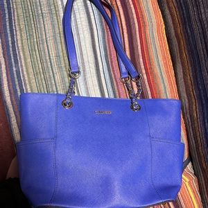Calvin Klein electric blue Hayden saffiano leather bag